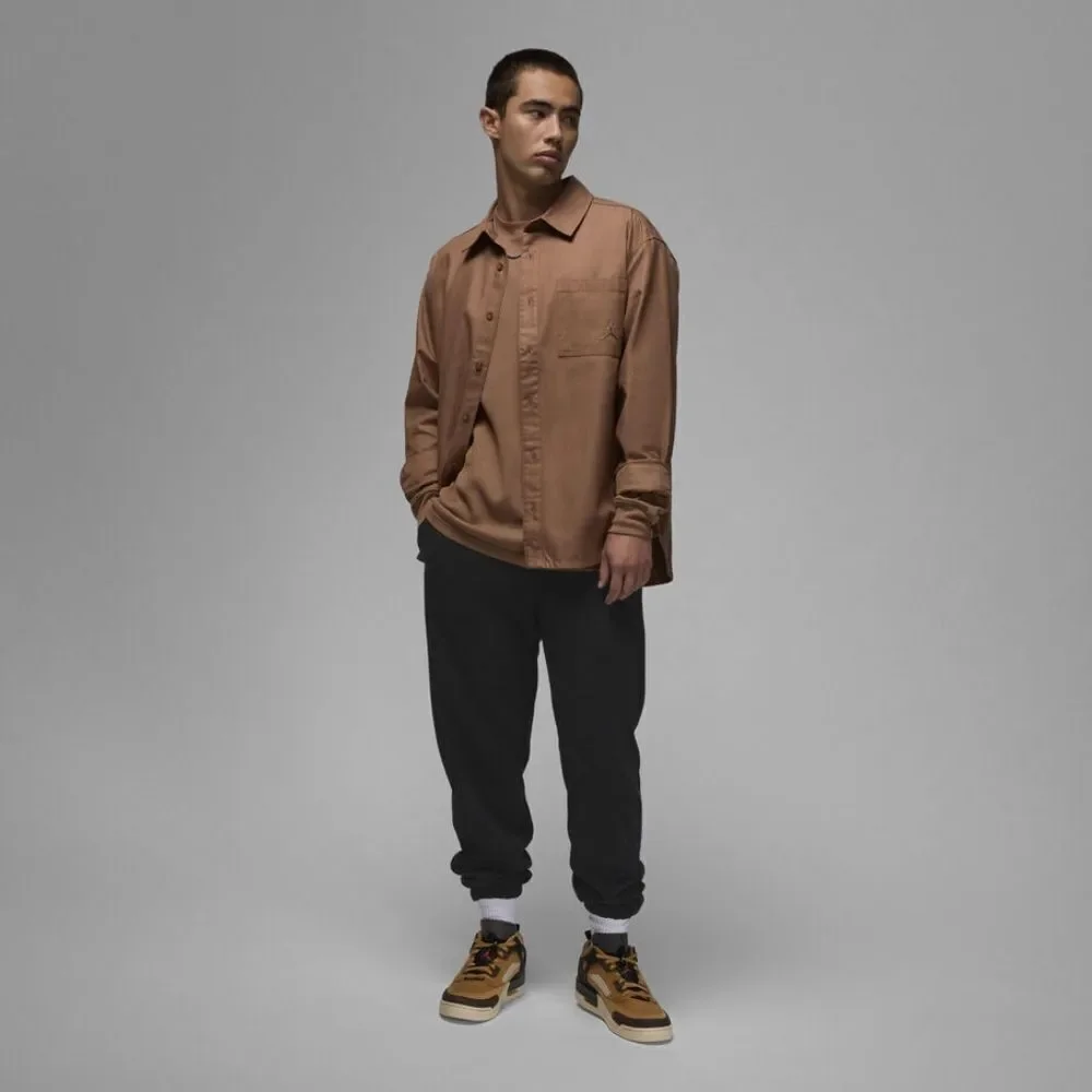 Air Jordan Essentials Button Down Shirt Brown Long Sleeve FV7446-223 Large L New
